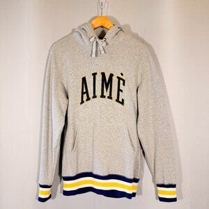 Aimé Leon Dore Gray Hoodie – Varsity Logo & Striped Rib Trim (Men's Size M)